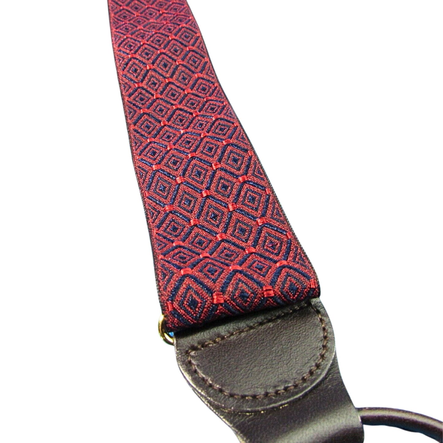 Vintage 60s CROOKHORN Red & Blue Diamond Print Suspenders with Belt Loops - Dark Academia
