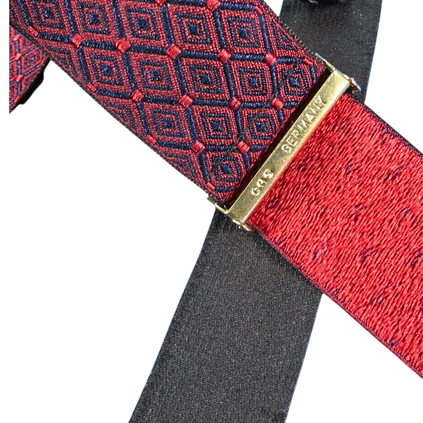 Vintage 60s CROOKHORN Red & Blue Diamond Print Suspenders with Belt Loops - Dark Academia