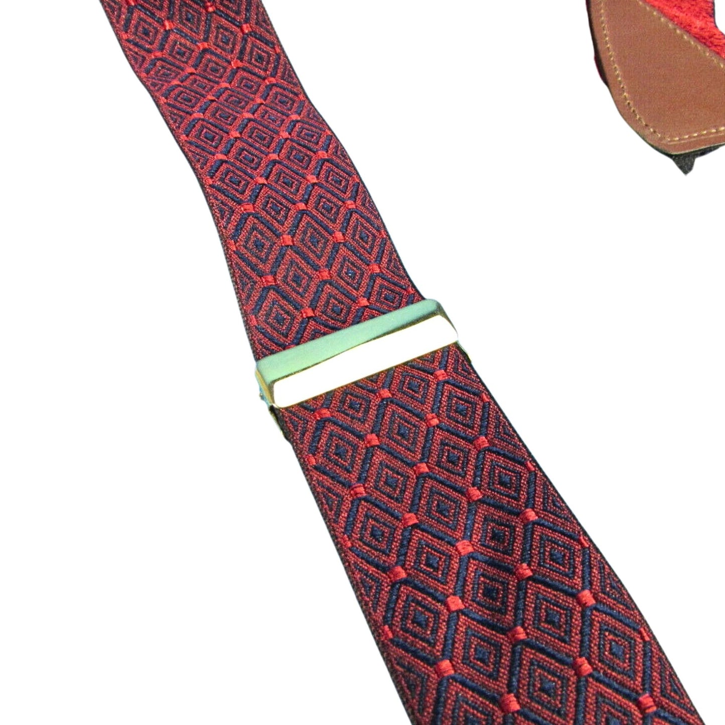 Vintage 60s CROOKHORN Red & Blue Diamond Print Suspenders with Belt Loops - Dark Academia