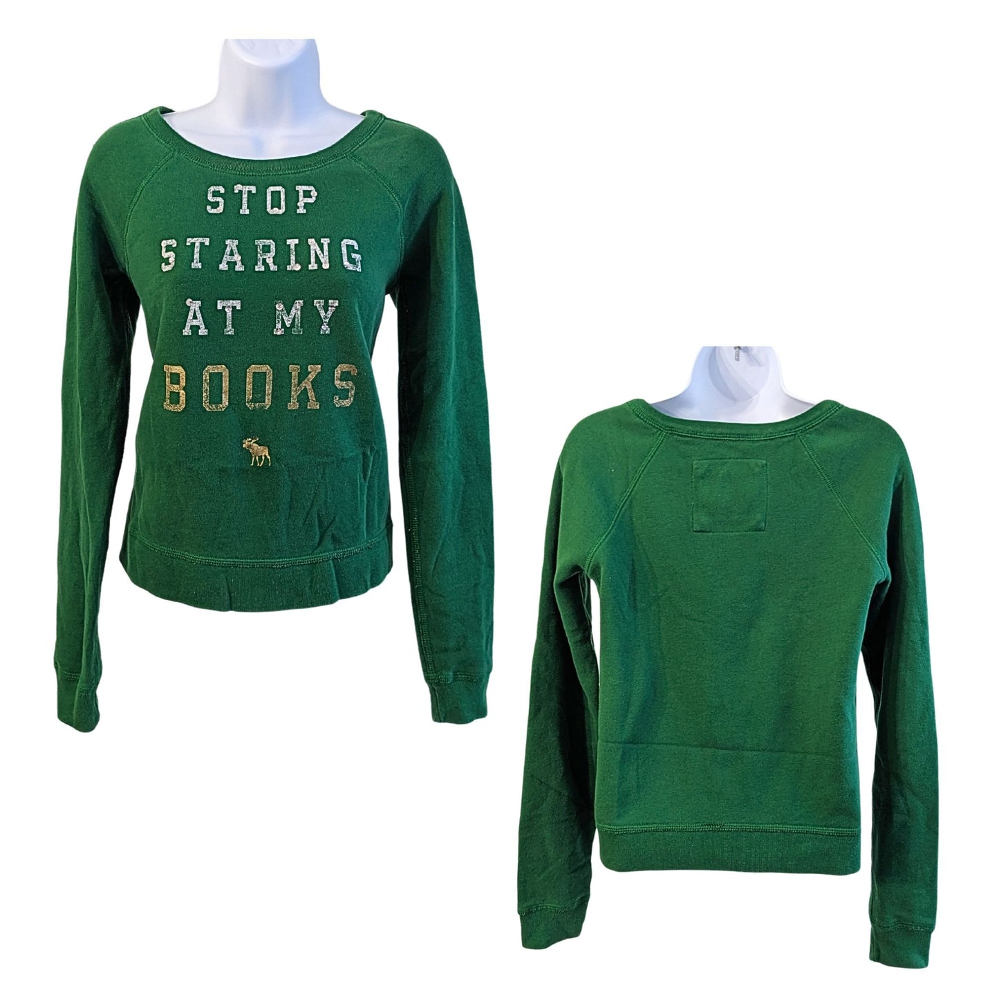 Vtg Y2K 2004 ABERCROMBIE & FITCH Green Stop Staring at My Books McBling Sweatshirt Sz S