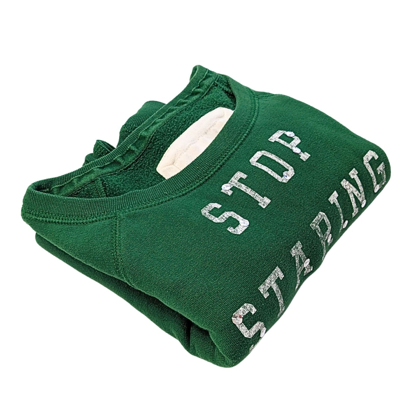 Vtg Y2K 2004 ABERCROMBIE & FITCH Green Stop Staring at My Books McBling Sweatshirt Sz S