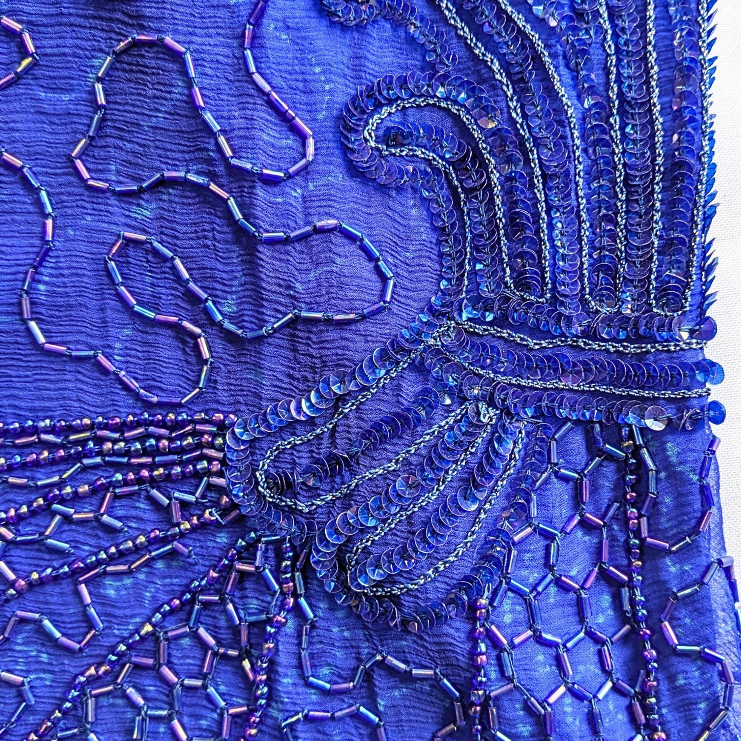 VINTAGE 80s Cobalt Blue Soutache Embellished Zig Zag Hem Midi Skirt Size 2X