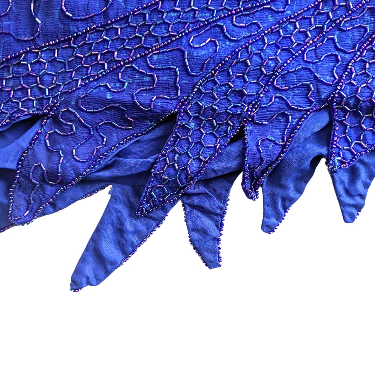 VINTAGE 80s Cobalt Blue Soutache Embellished Zig Zag Hem Midi Skirt Size 2X