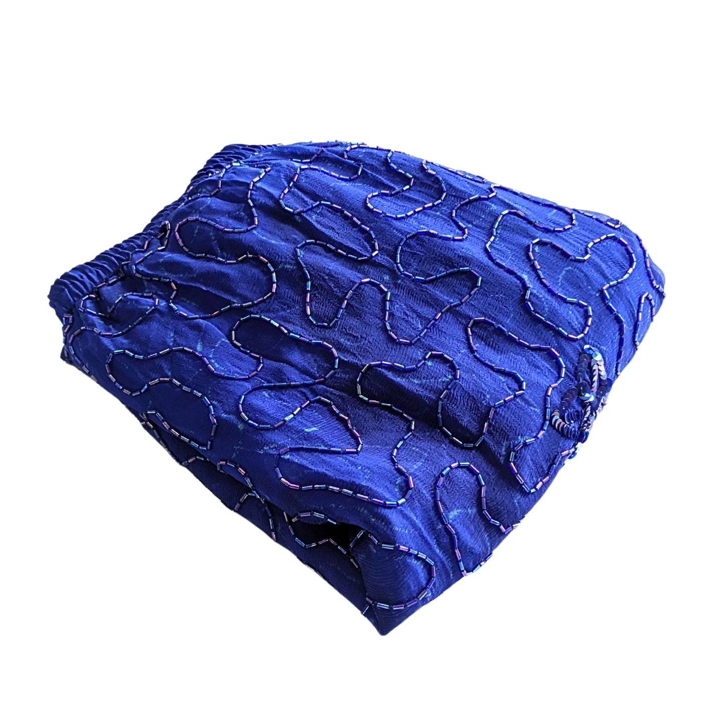 VINTAGE 80s Cobalt Blue Soutache Embellished Zig Zag Hem Midi Skirt Size 2X