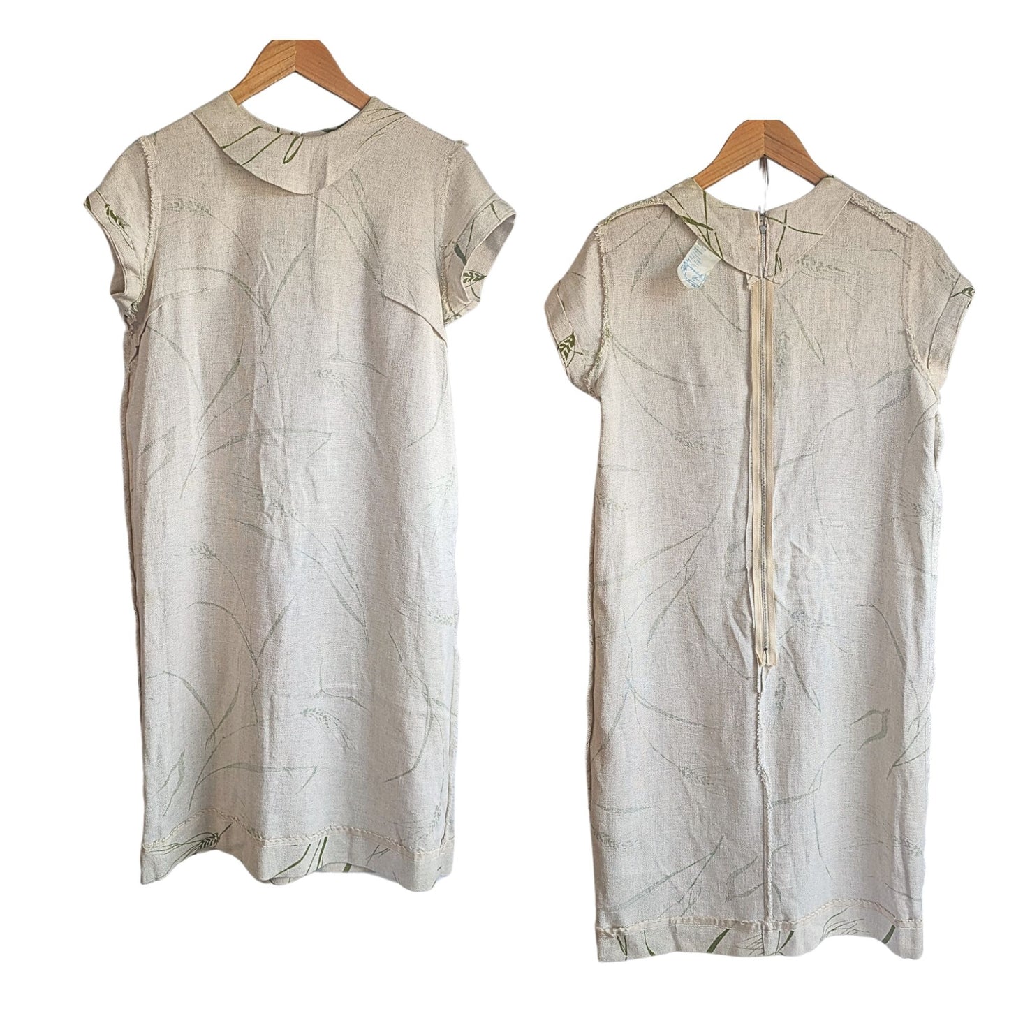 Vtg 60s EXPECTANTLY YOURS Mod Maternity Dress Flax Burlap Gunny Sack Size S/M