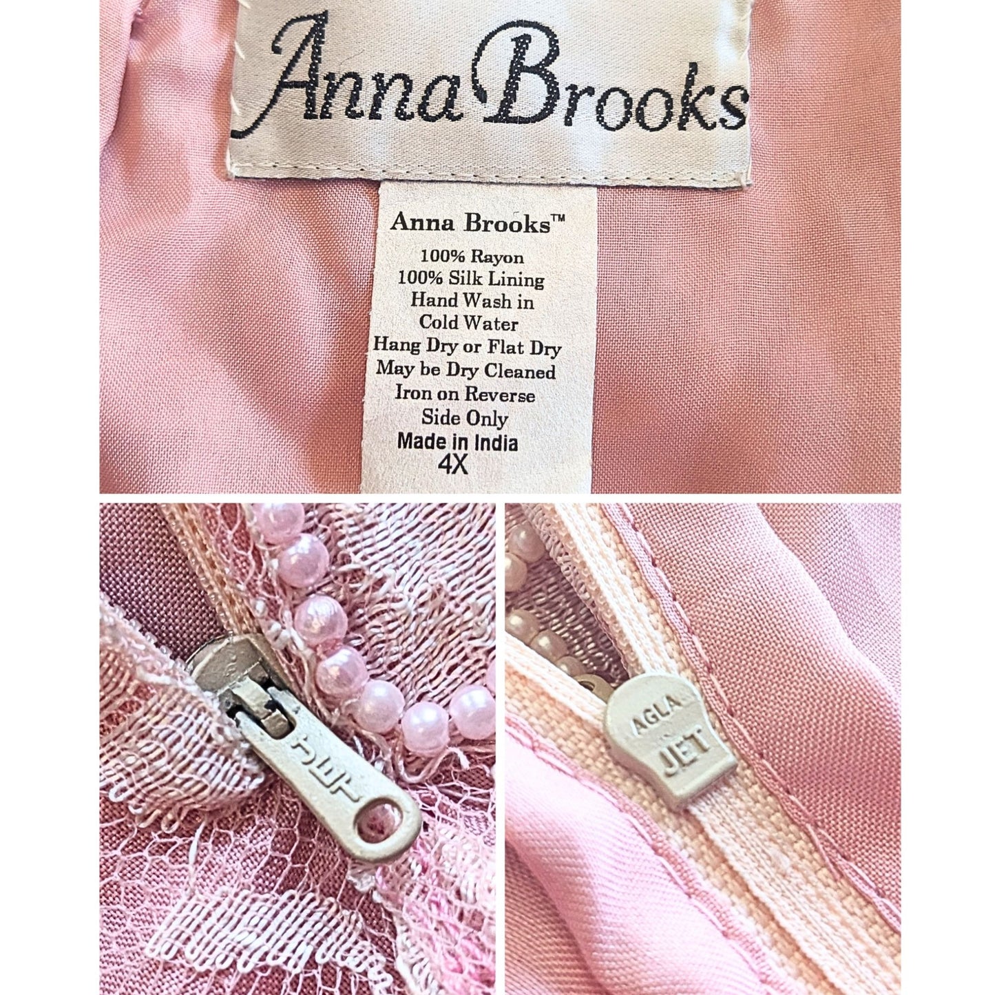 Exquisite Vtg Y2K ANNA BROOKS Pastel Pink Silk Beaded Crepe Chiffon Occasion Dress 4X