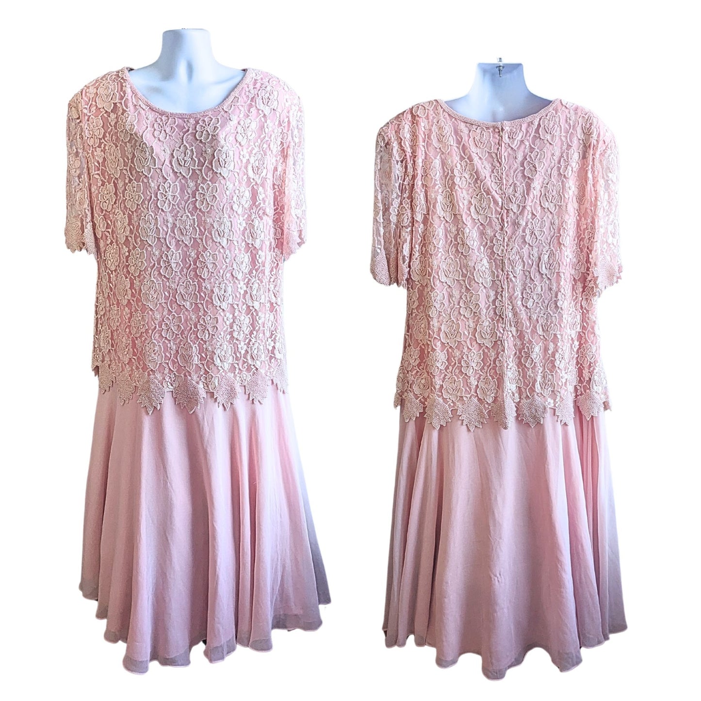 Exquisite Vtg Y2K ANNA BROOKS Pastel Pink Silk Beaded Crepe Chiffon Occasion Dress 4X