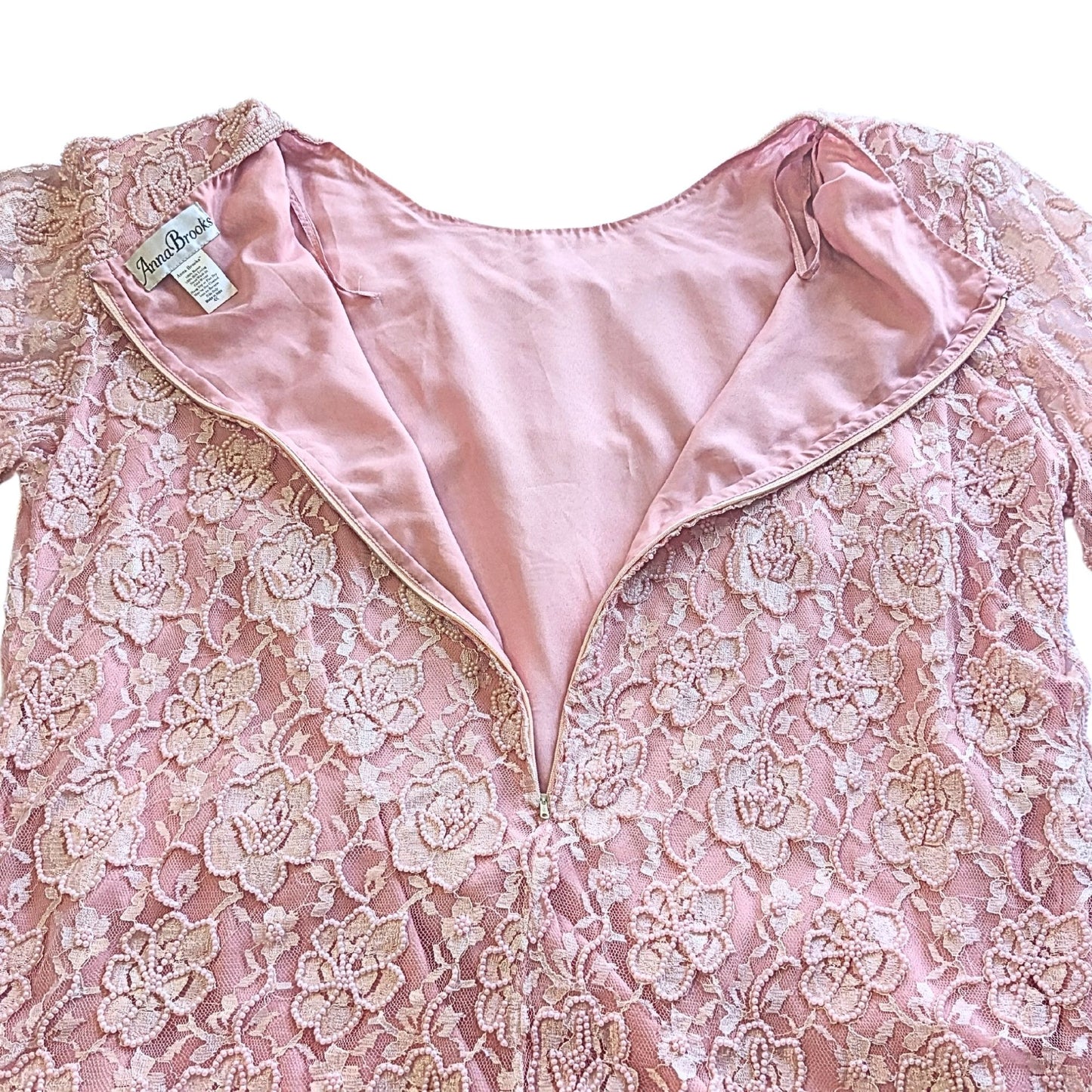 Exquisite Vtg Y2K ANNA BROOKS Pastel Pink Silk Beaded Crepe Chiffon Occasion Dress 4X