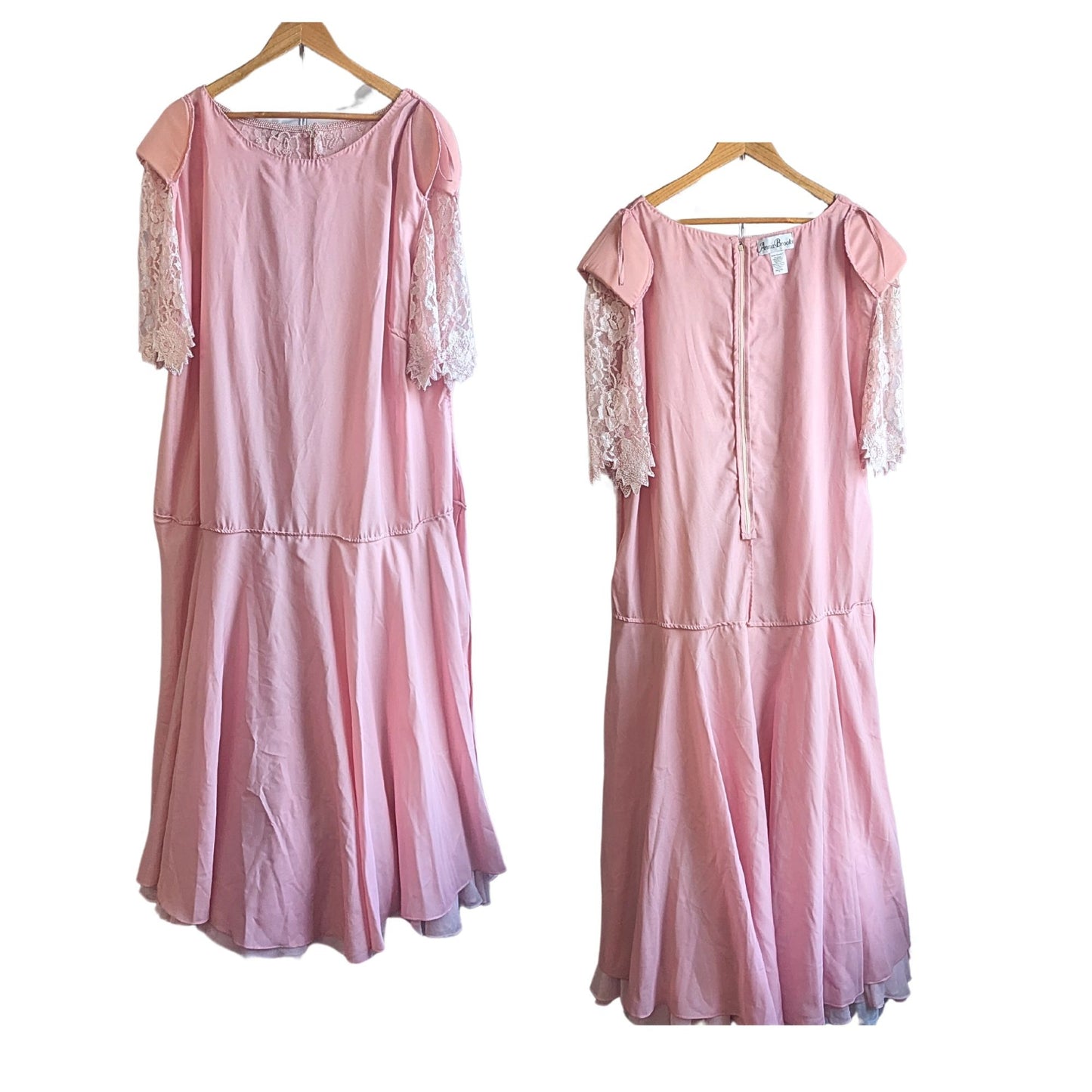 Exquisite Vtg Y2K ANNA BROOKS Pastel Pink Silk Beaded Crepe Chiffon Occasion Dress 4X