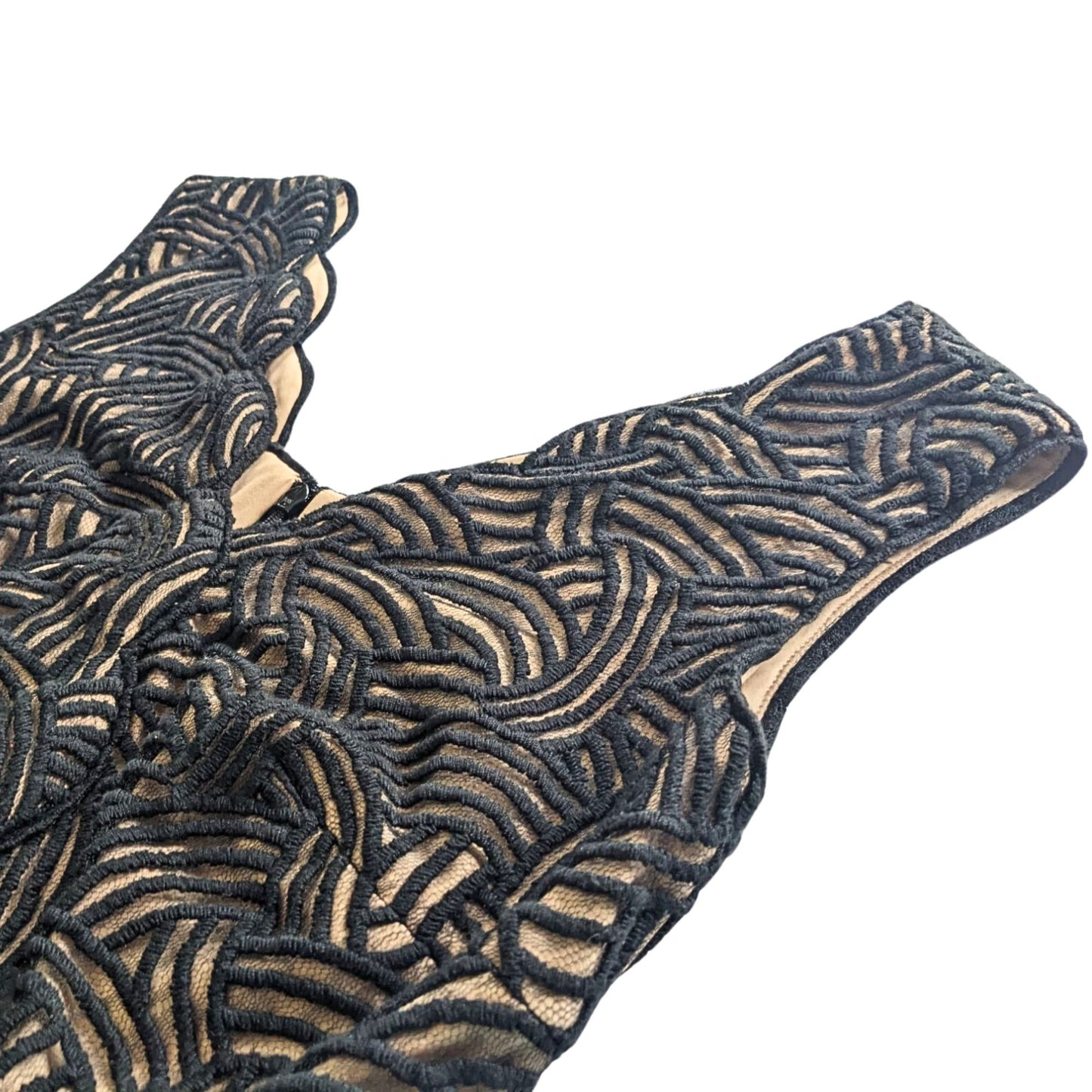 TADASHI SHOJI Black & Tan Velvet Burnout Art Nouveau/Deco Masquerade Gown Size 4
