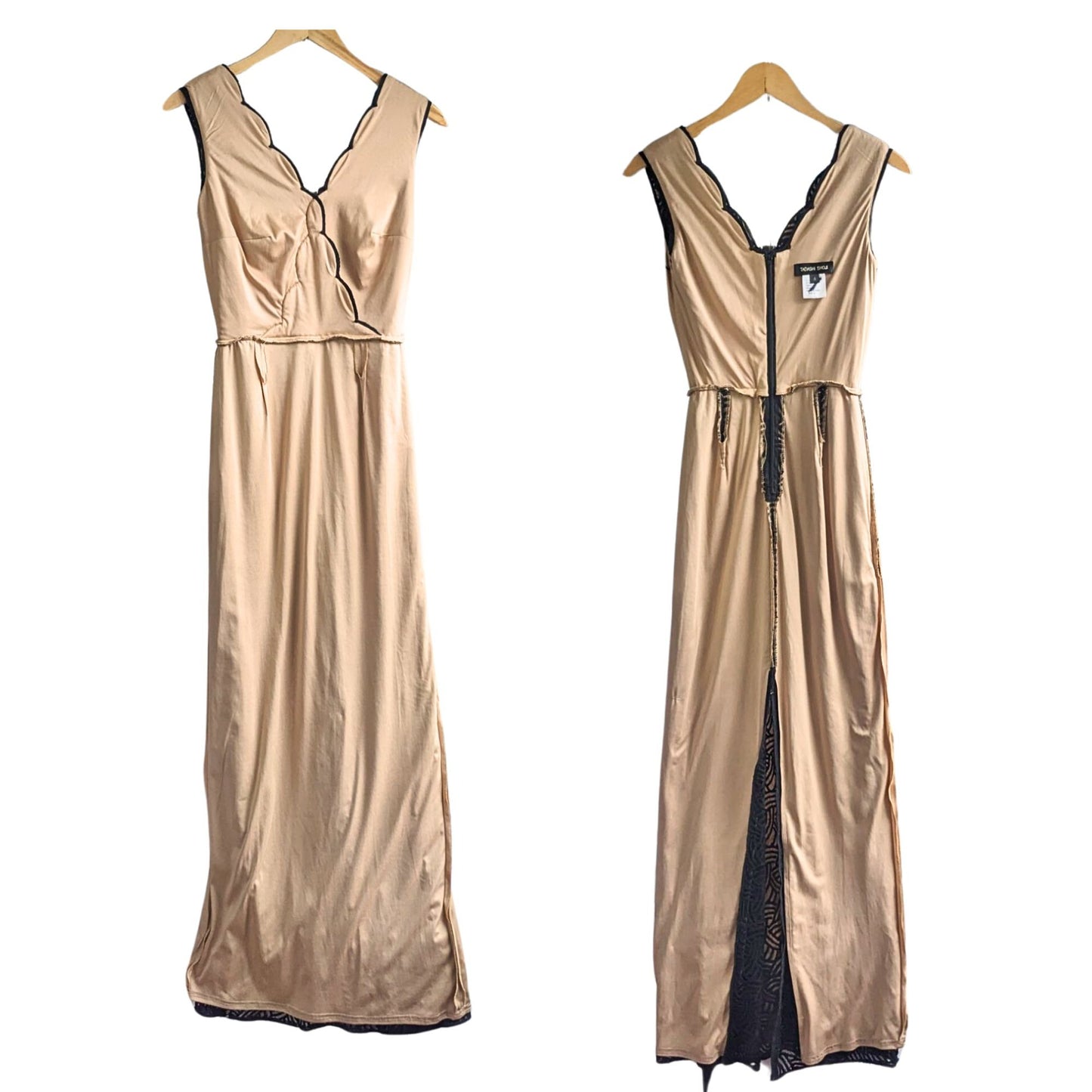 TADASHI SHOJI Black & Tan Velvet Burnout Art Nouveau/Deco Masquerade Gown Size 4