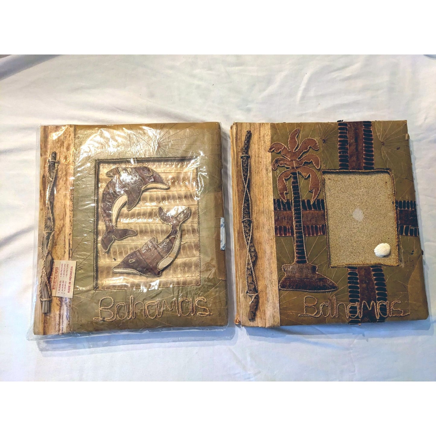 Set of 2 NWT HANDMADE Natural Photo Album - Leaf and Wood 11x10 - Bahamas