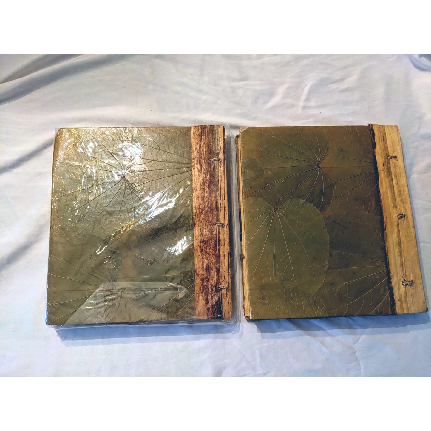 Set of 2 NWT HANDMADE Natural Photo Album - Leaf and Wood 11x10 - Bahamas