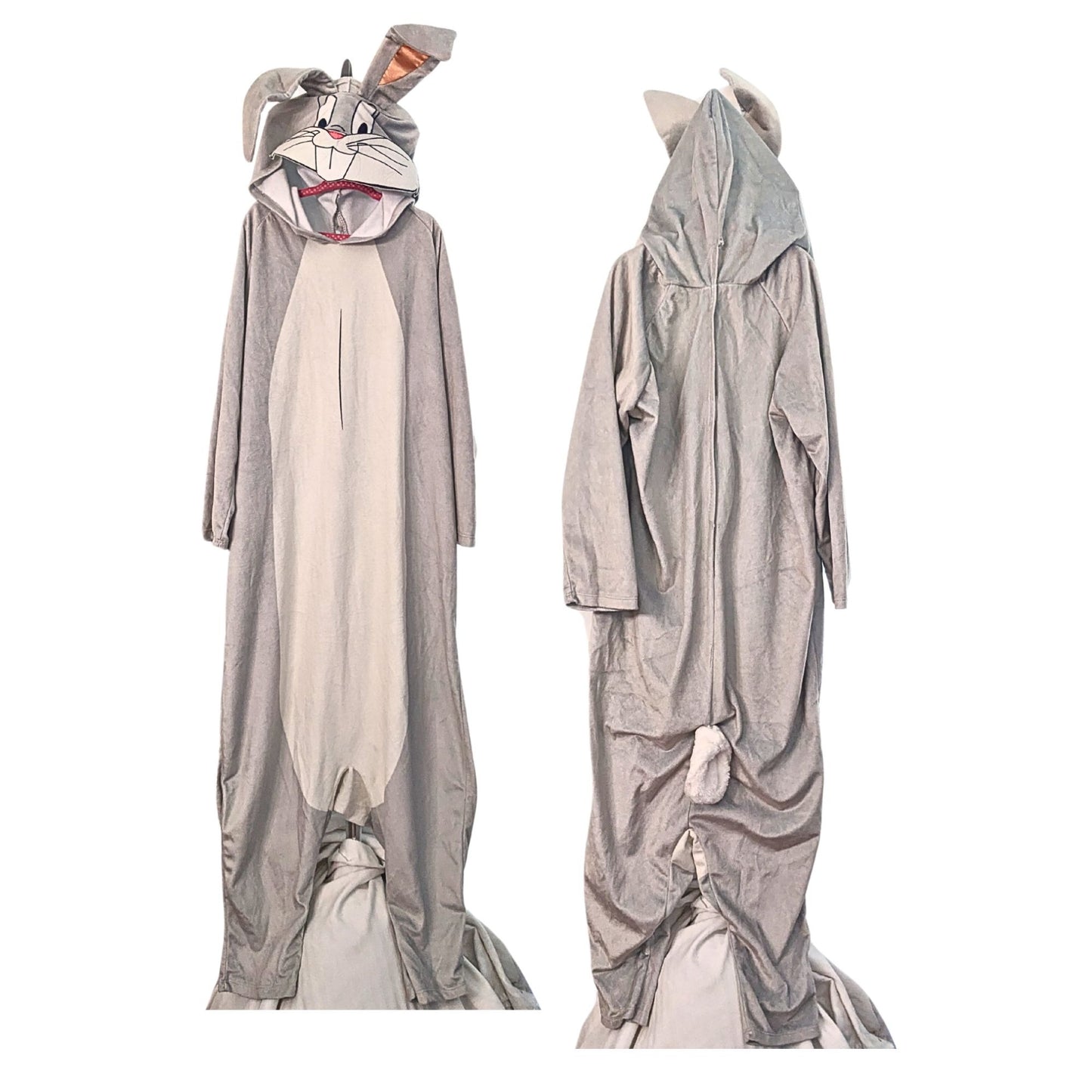 LOONEY TUNES Bugs Bunny Gray White Hooded Mask Onesie Costume Size Kids L/XL