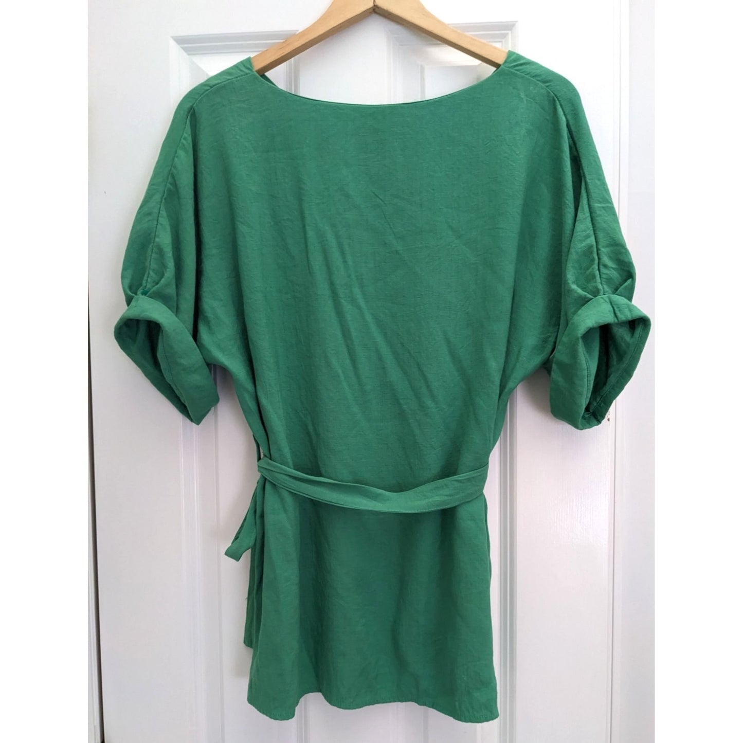 KD. BEAUTIFUL Shamrock Green Linen Blend Belt Tunic Dolman St. Patrick's Sz 3XL
