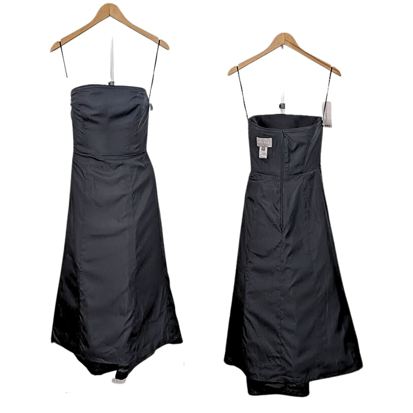 NWT AMSALE Black Faille Foldover Strapless Fit & Flare Midi Dress P386A Size 2