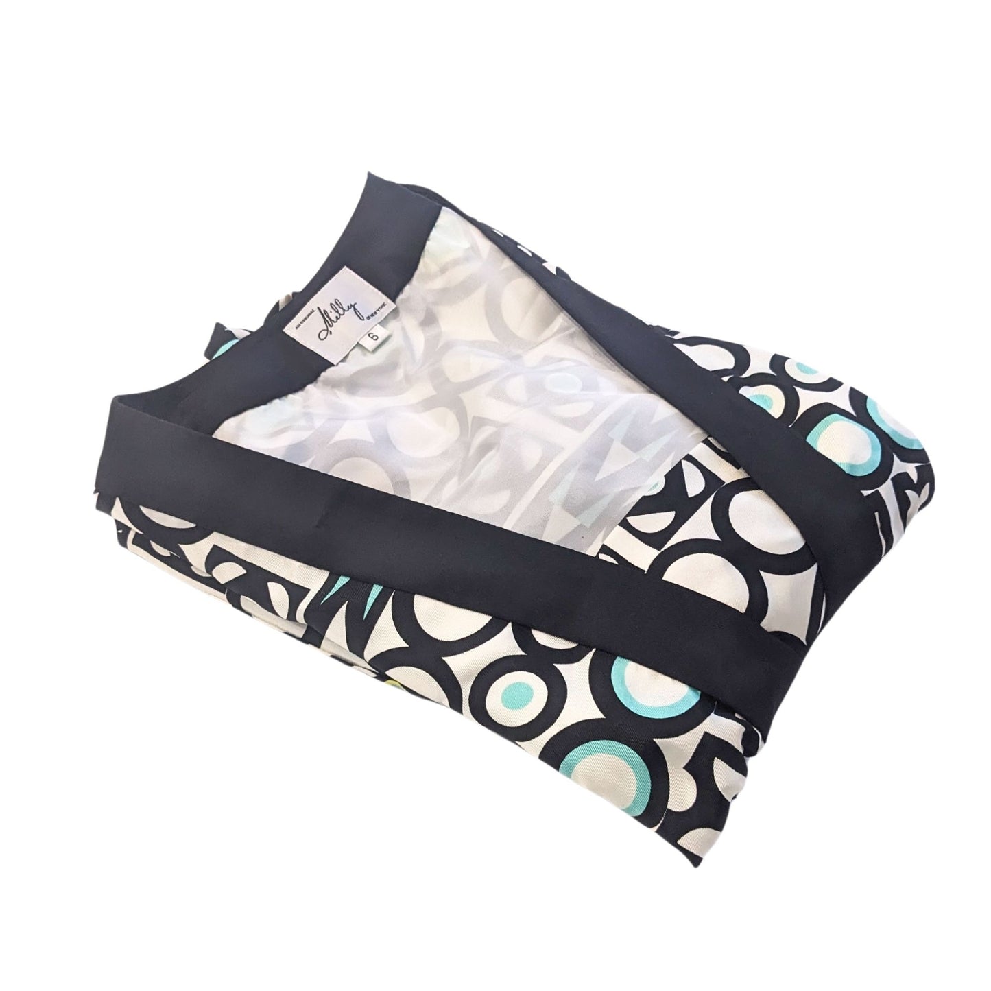 NWT Vintage Y2K MILLY 100% Silk Satin Geometric A-line 3/4 Sleeve Dress Size 6