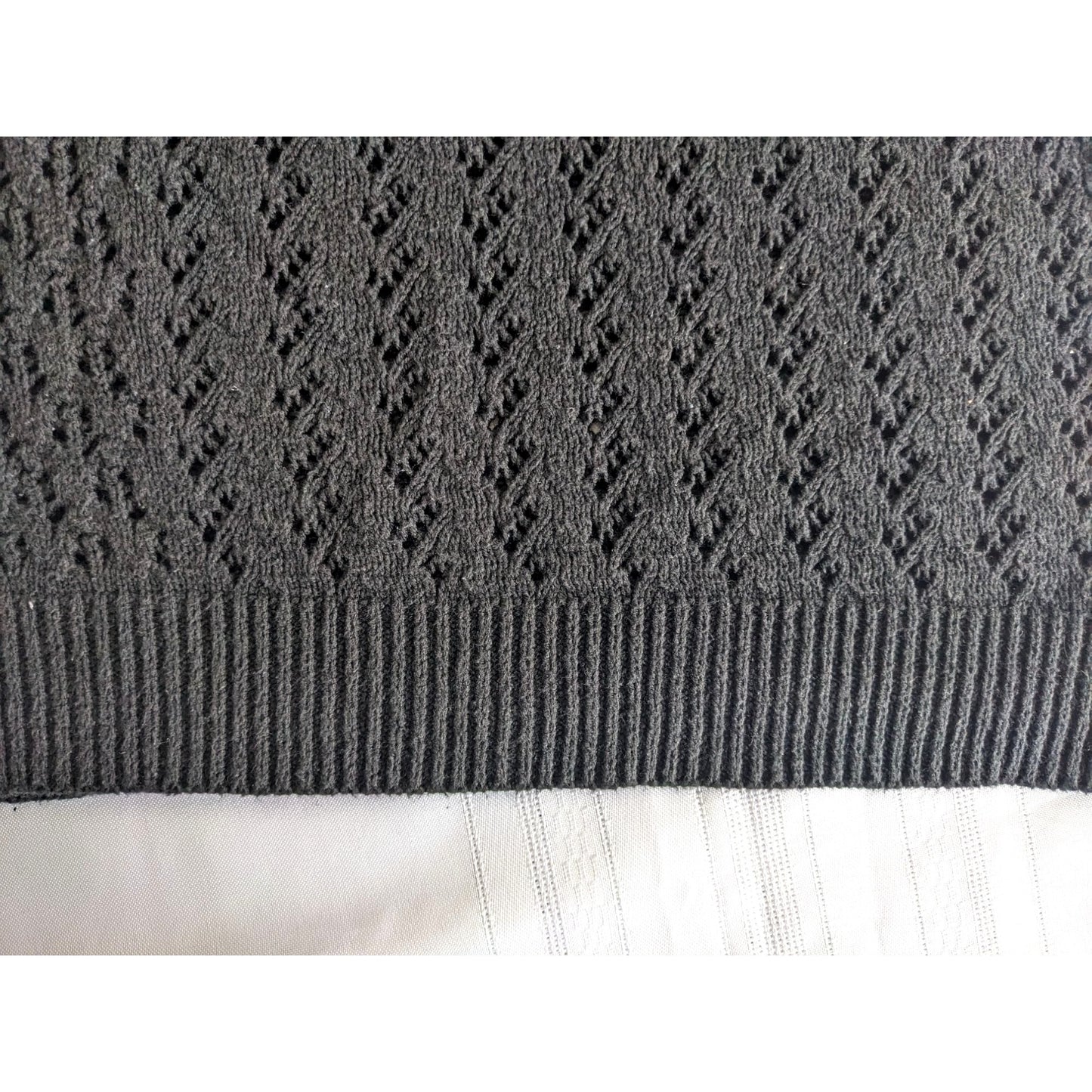 89TH & MADISON Black Crochet Short Sleeve Open Weave Sweater Cotton Blend Size M