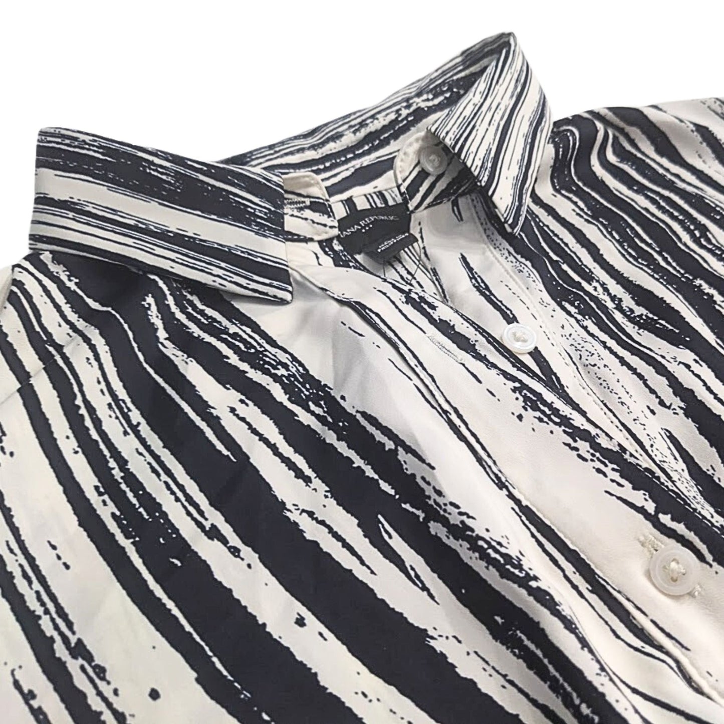 NWT BANANA REPUBLIC Navy White LS Brushstroke Tie-Waist Maxi Shirtdress Size L