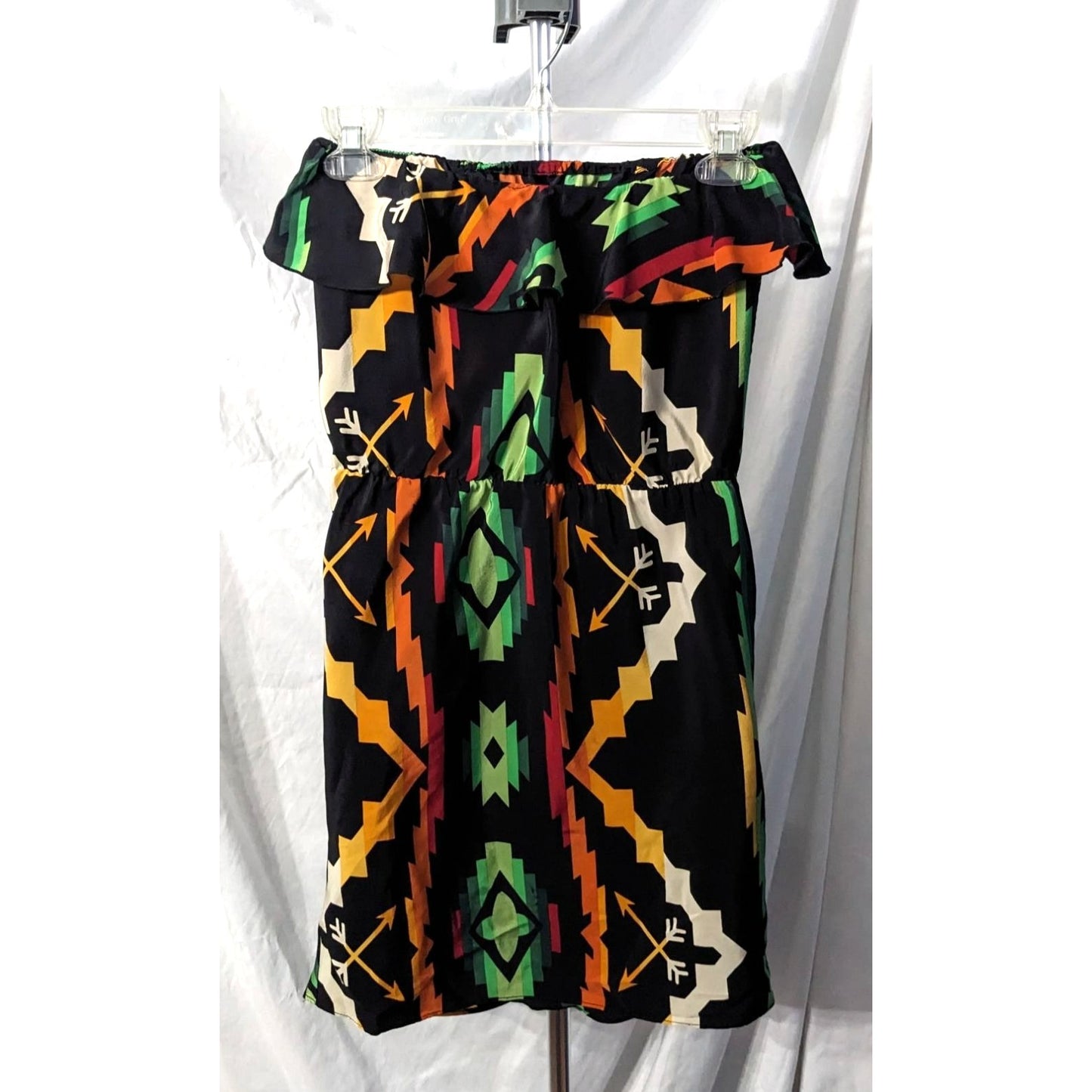 AMANDA UPRICHARD Strapless Aztec Black Mini Dress 100% Silk No Belt Size SP