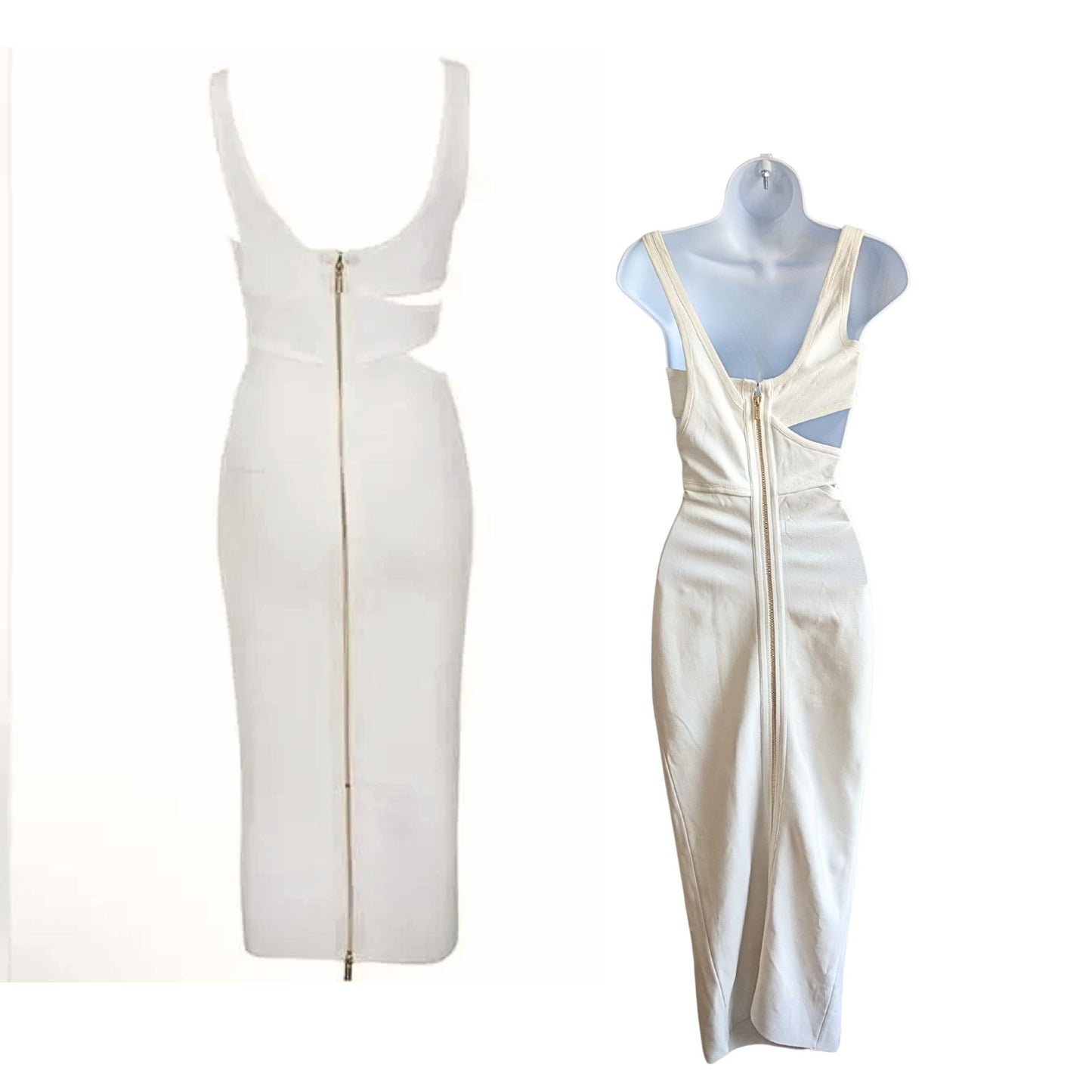 HOUSE OF CB London Ivory Miya Cut Out Crepe Bodycon Dress Size S