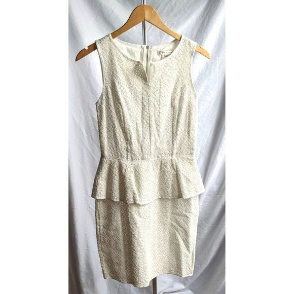 NWOT MAX STUDIO White Cotton Lace Peplum Dress Mini Sleeveless Pencil Size 2