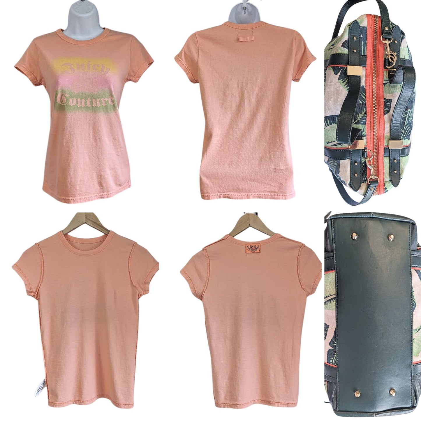 Vtg Y2K JUICY COUTURE 4pc Coral Leaf Terry Tracksuit Matching Set + Satchel Sz S