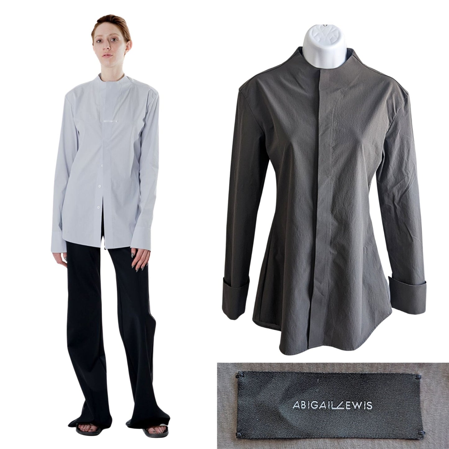 NWOT ABIGAIL LEWIS Lab Shirt Gray Minimalist Avant Garde LS Button Up Size XS/S