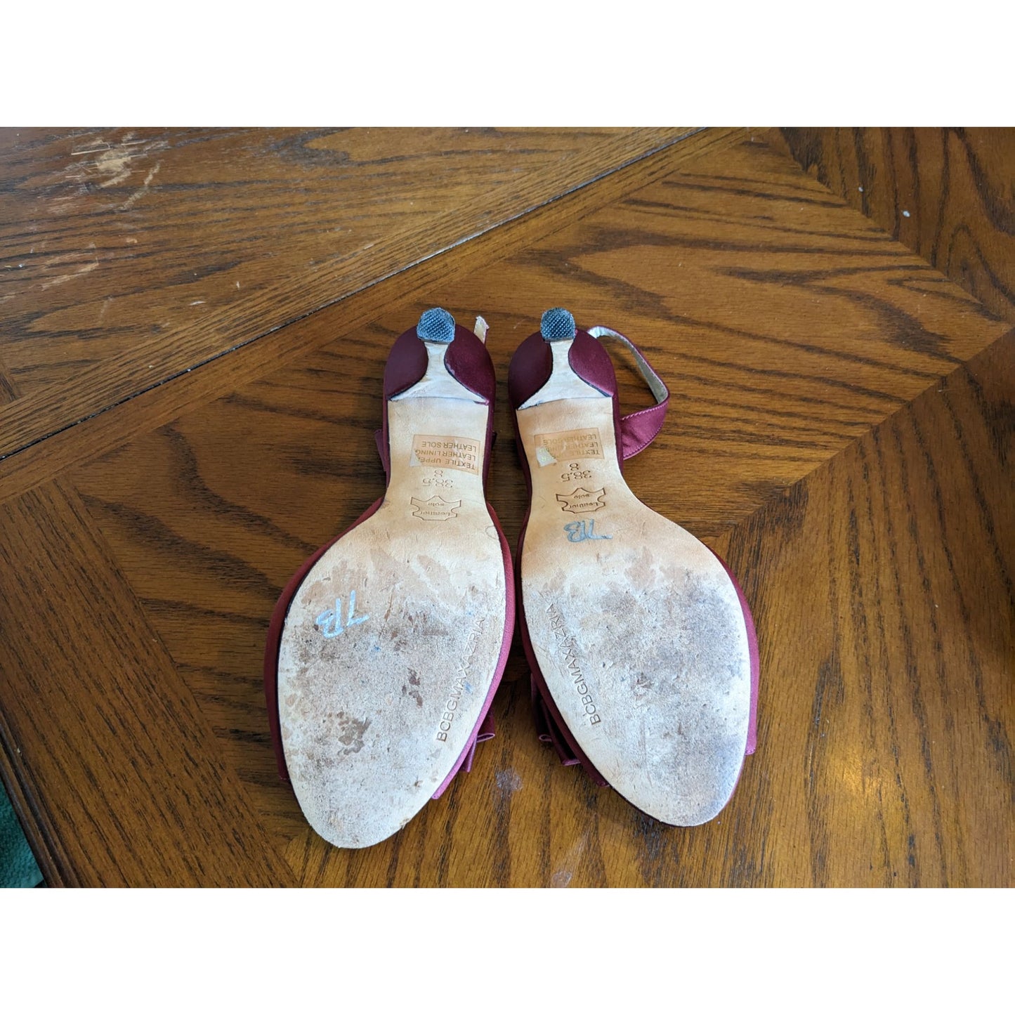 BCBGMaxazria Merlot Red Anais Bow Front Satin & Leather Peep Toe Slingback 8