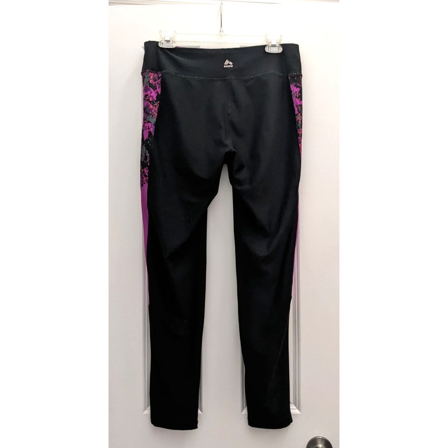 RBX Black Active Leggings w/ Violet & Fushia Neon Accent Trim Cropped Size XL