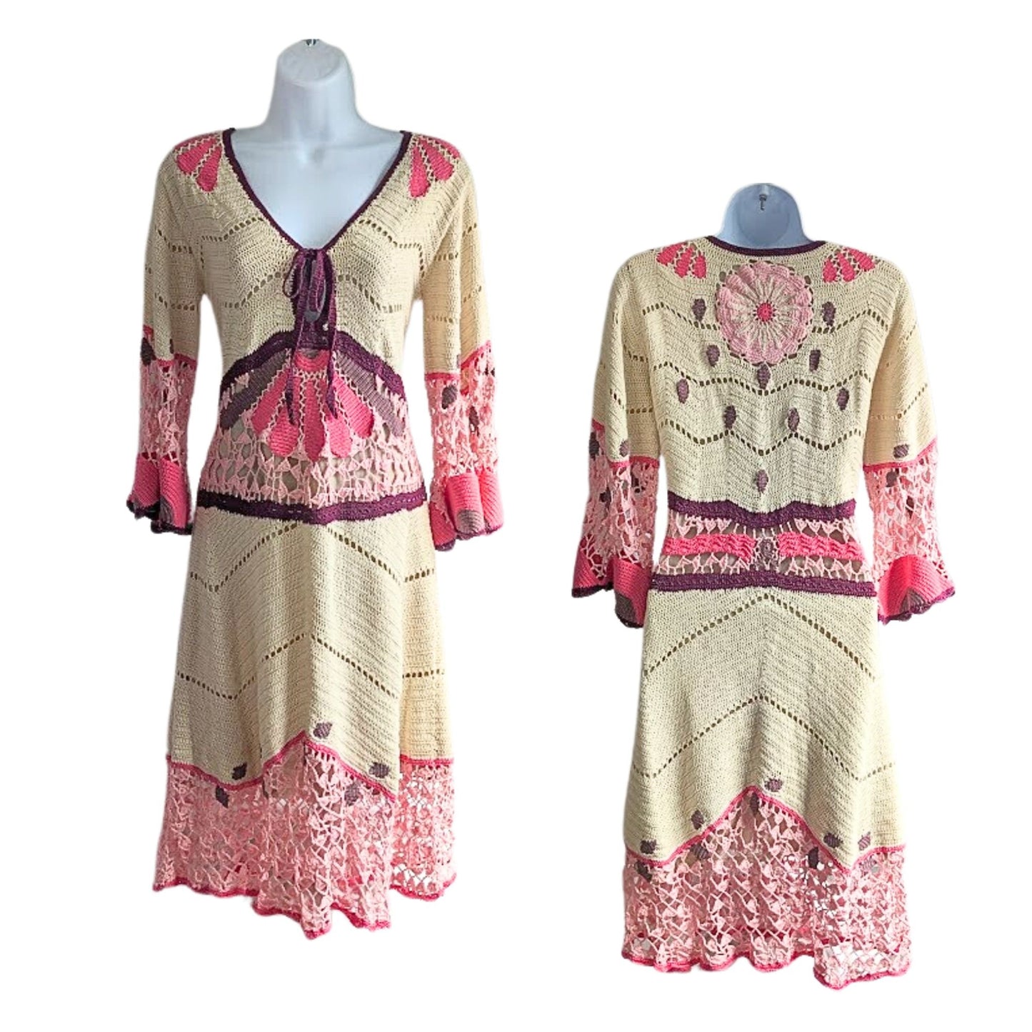 Vtg Y2K 2005 TEMPERLEY LONDON Crochet Boho Midi Dress as worn by Founder Sz 6