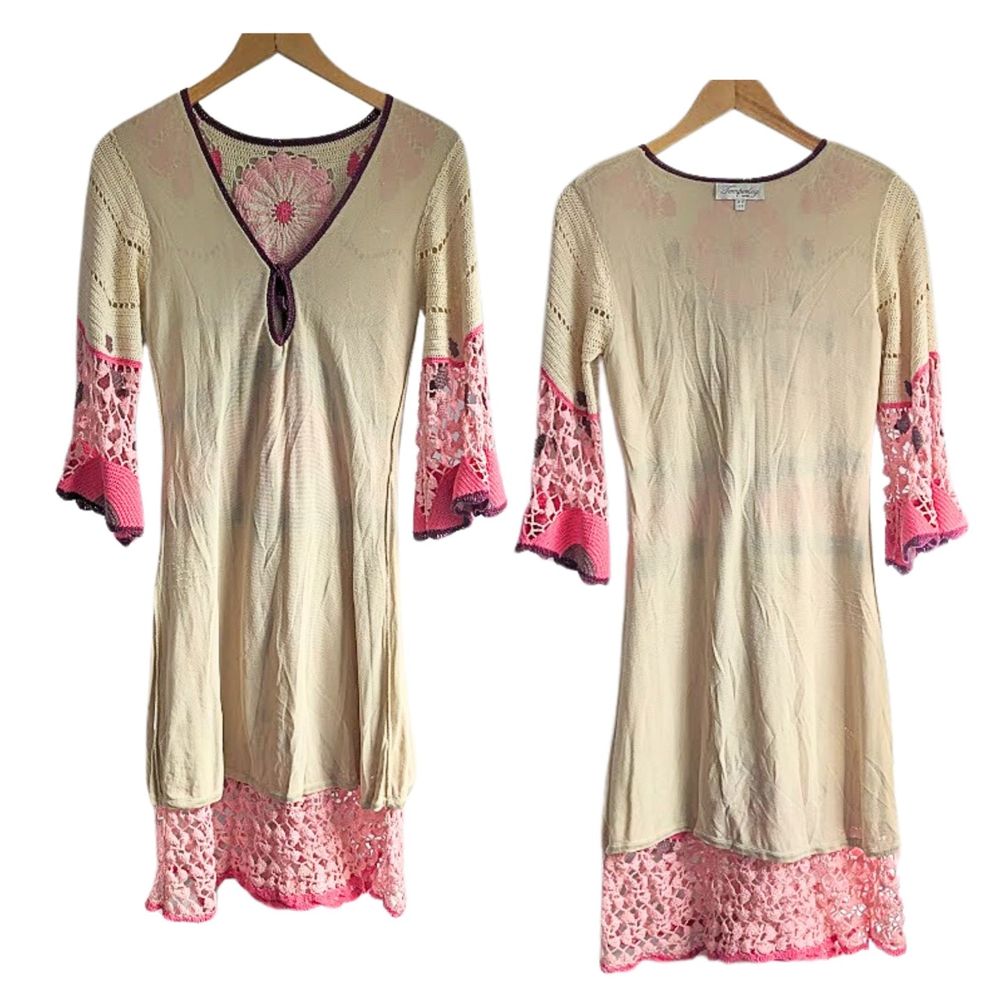 Vtg Y2K 2005 TEMPERLEY LONDON Crochet Boho Midi Dress as worn by Founder Sz 6