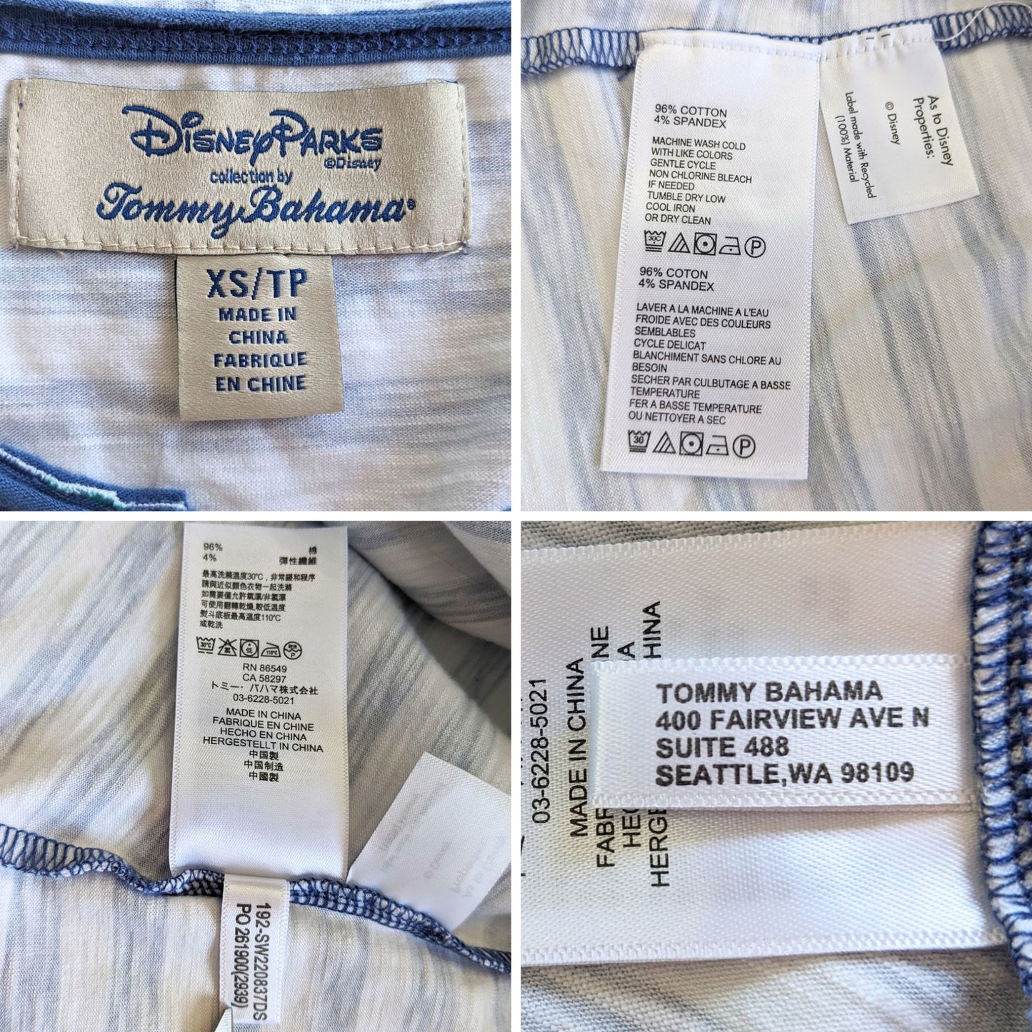NWOT TOMMY BAHAMA Disney Parks Collection Minnie Blue Stripe Jer Sea Henley SzXS