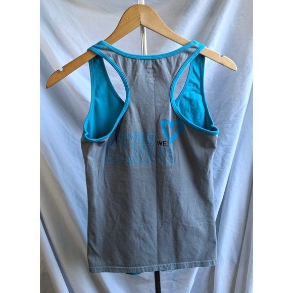ZUMBA FITNESS Bright Blue Gray Athletic Racerback Tank ' United We Dance' Size L
