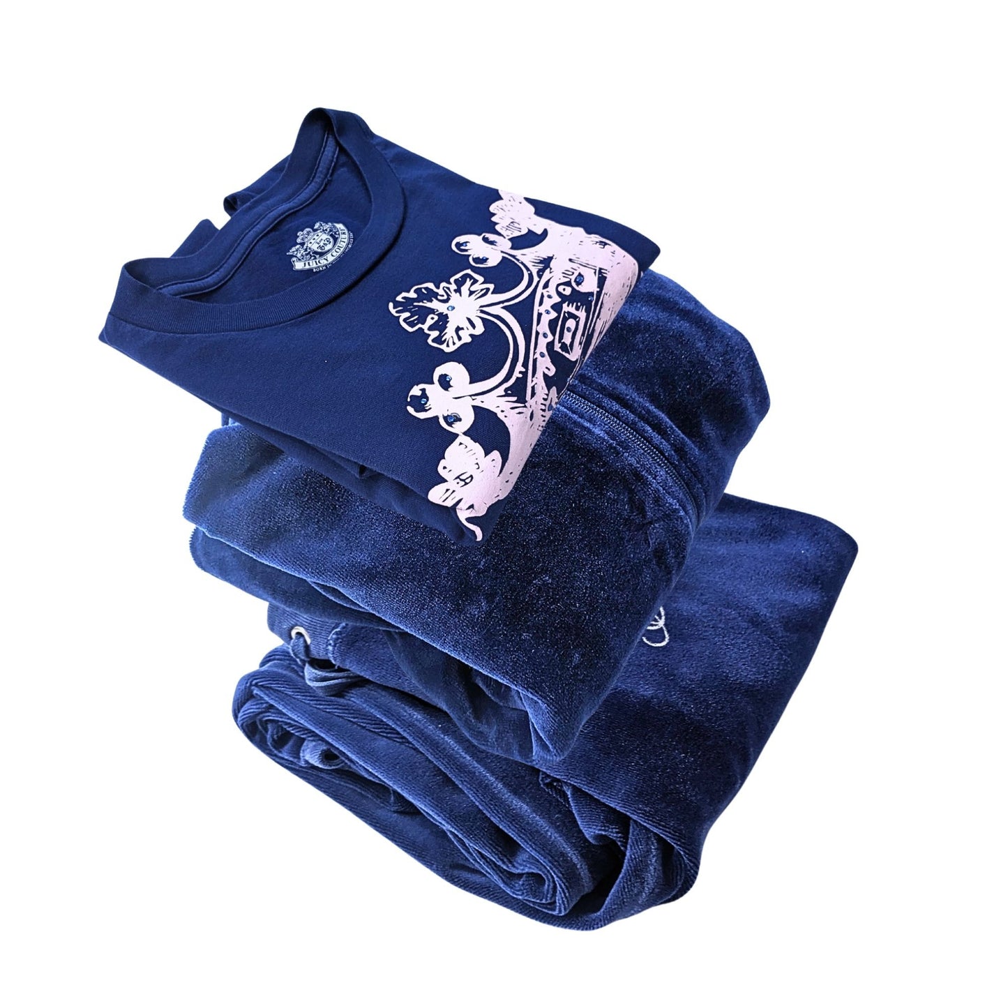 Vtg Y2K JUICY COUTURE Lady Juicy Royal Blue 3-pc Velour Tracksuit Set Size S/M