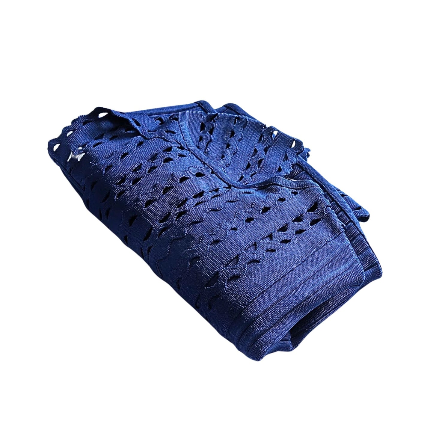 HERVE LEGER Tracie Cobalt Bandage Dress Lasercut Scalloped Sheath Mini Size S