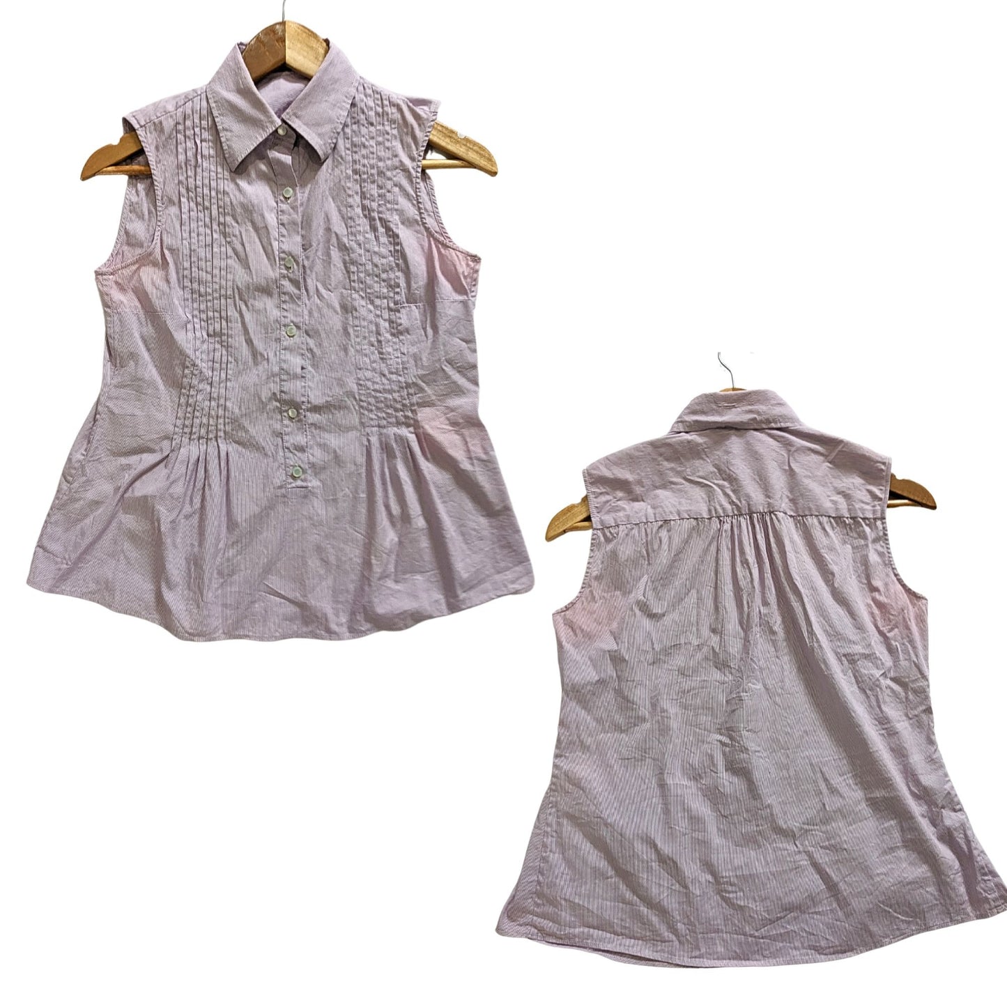 CH CAROLINA HERRERA Lavender Pinstripe Pintuck Sleeveless Button-Up Top Size 4