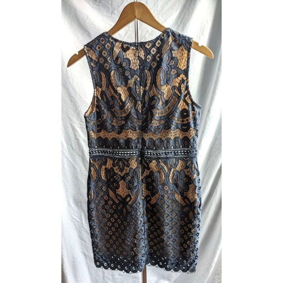 NWOT Francesca's MI AMI Melania Gray-Blue Lace Dress w/ Tan Lining Cutout Size M