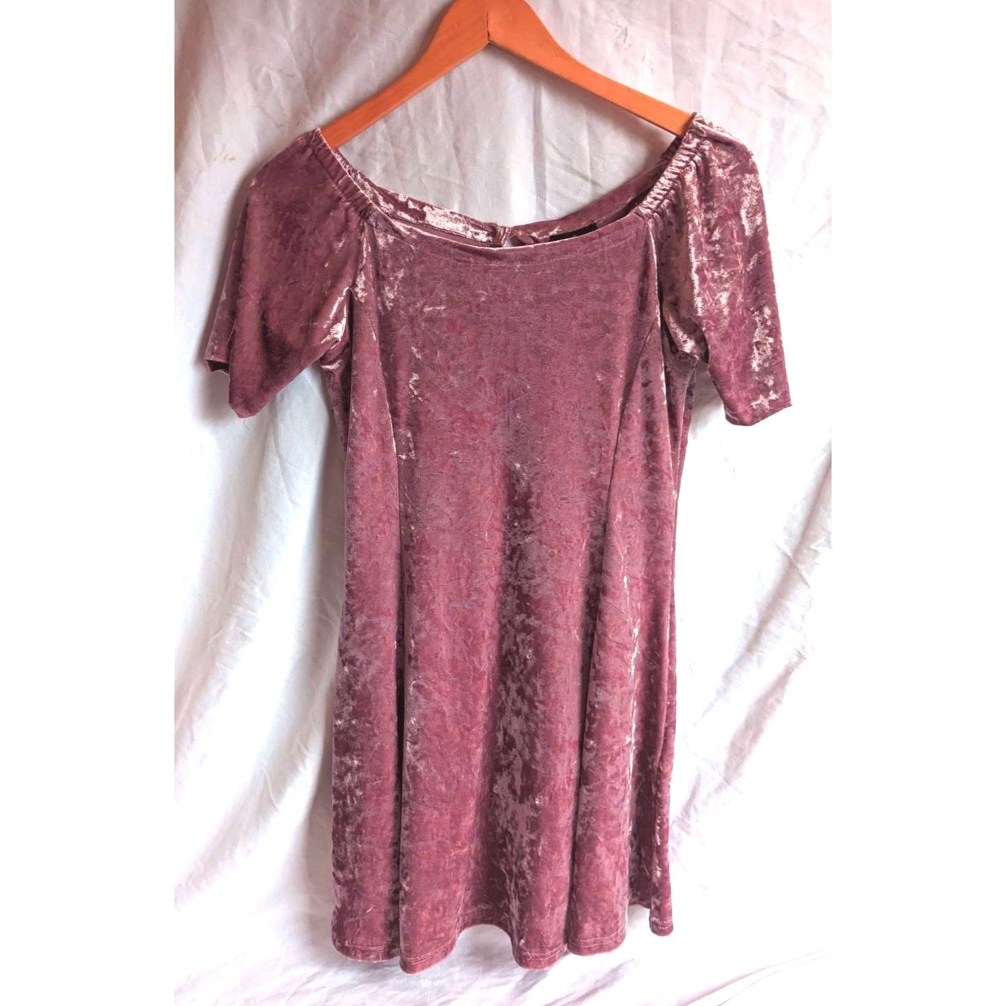 Vintage Y2K ANGIE Bubblegum Pink Velour Skater Mini Dress A-Line Coquette Size M