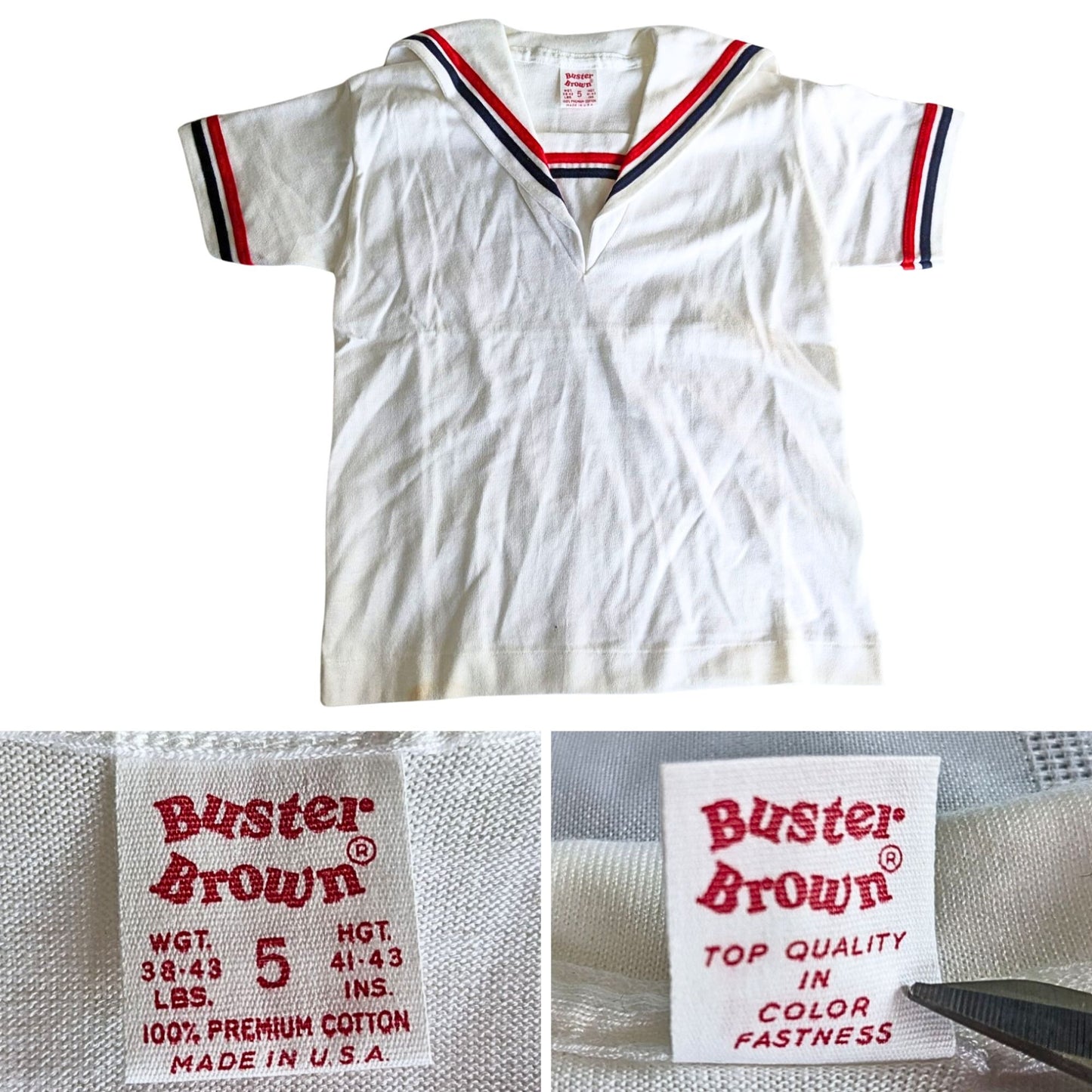 Vintage Mid-Century BUSTER BROWN White Sailor Suit 6pc Family Set w/ Ad Szs 5-14