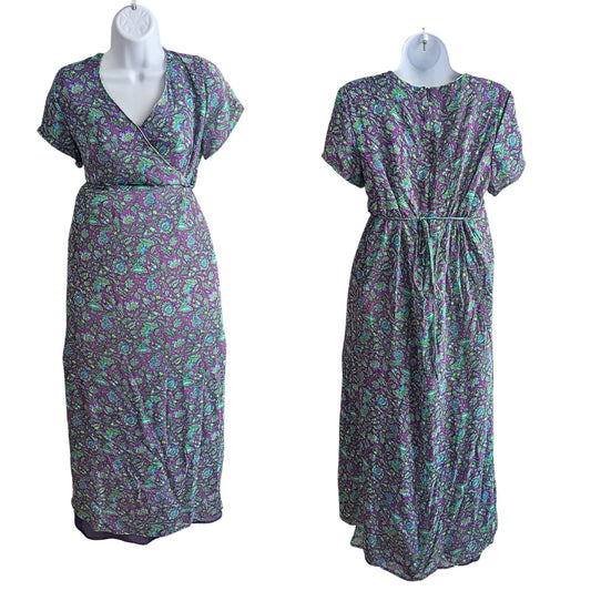 NWT Vintage Y2K MIMI MATERNITY Silk Paisley Purple Green Maxi Dress Size M