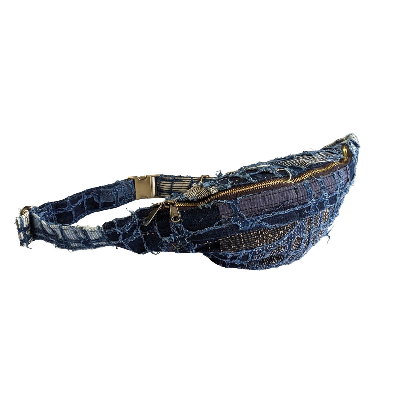 Free People MOMO NEW YORK Blue Cotton Denim Indigo Patchwork Belt Bag