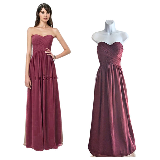 BILL LEVKOFF 778 Wine Strapless Sweetheart Bridesmaid Dress Size 6