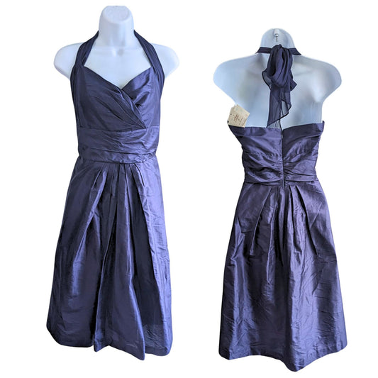 NWT Vtg Y2K SUZI CHIN for Maggie Boutique Indigo Silk Taffeta Halter Dress Sz 18