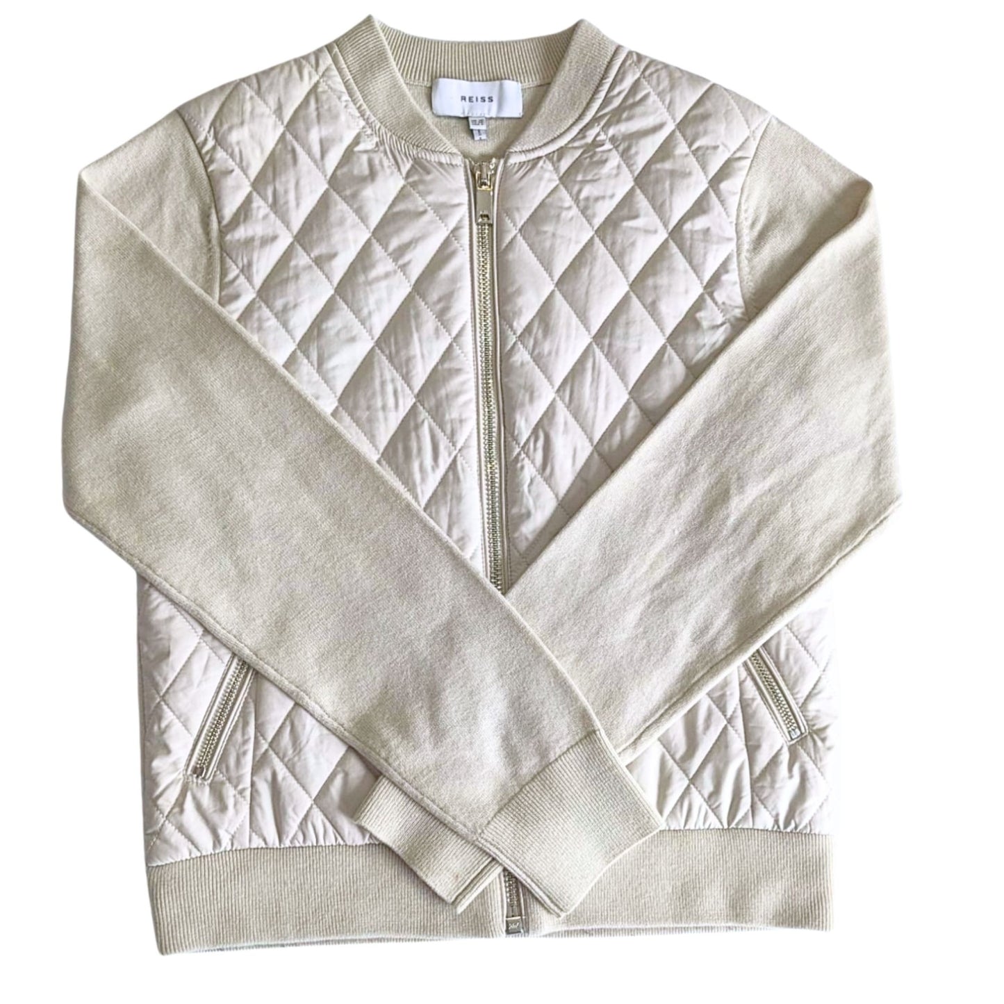 REISS Ayla Quilted Hybrid Zip Through Blazer Bomber Neutral Size 6