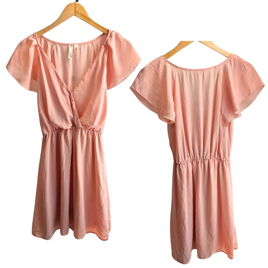 Anthropologie WESTON WEAR Spring Peach Blouson Mini Dress Faux Wrap Size M