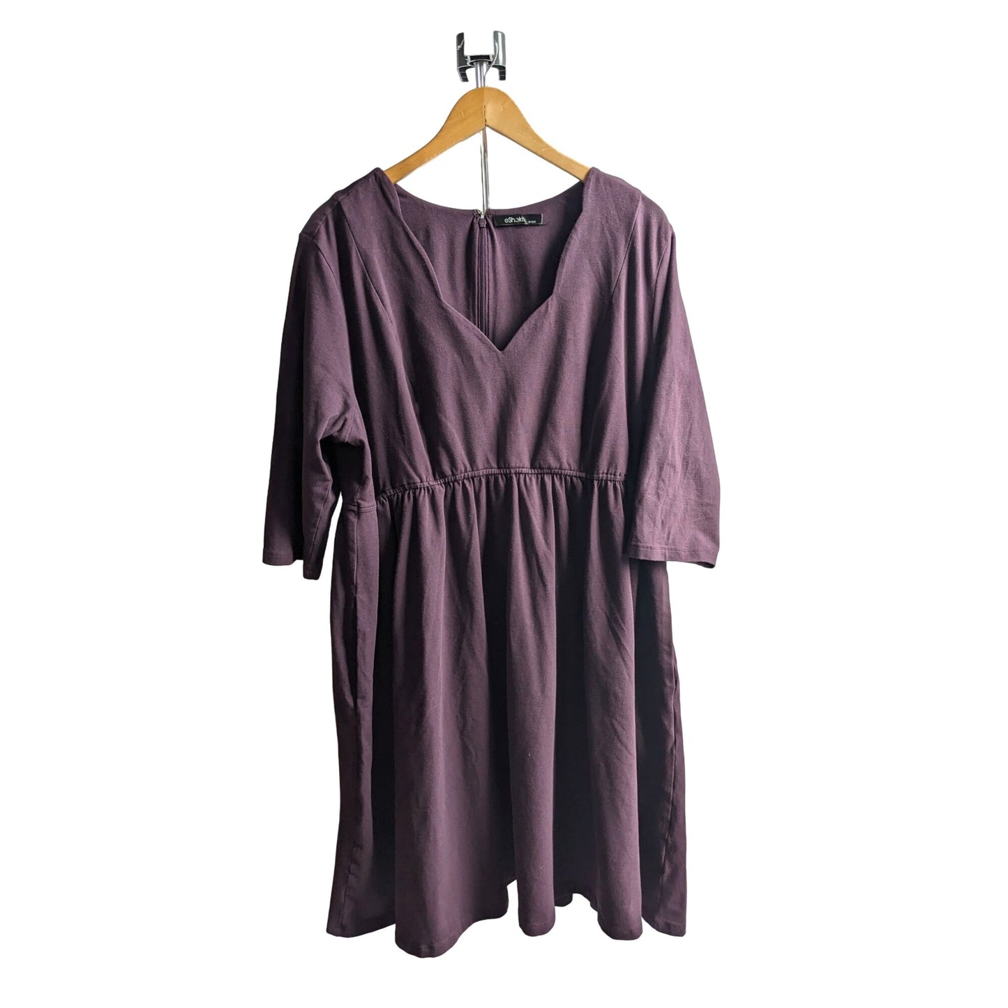 SHATKI Plum Purple Cotton Knit Sweetheart Empire Dress w/ Pockets Size 2X/22W