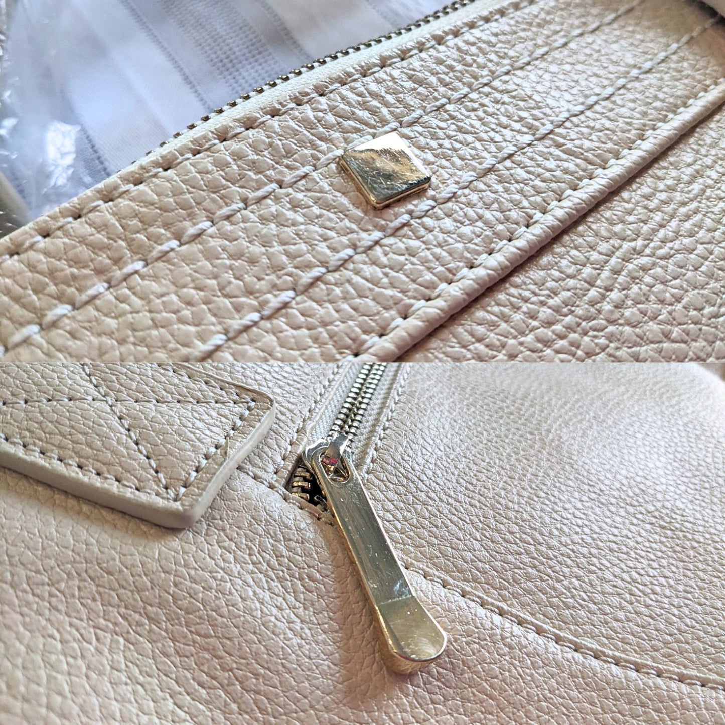 NWT CUORE & PELLE Amelia Genuine Leather Satchel in Cream & Gold MSRP $325