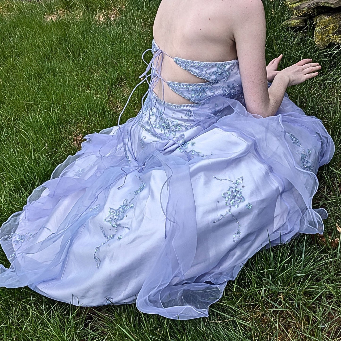 Vintage Y2K ALYCE PARIS Ice Fairy Periwinkle Chiffon Strapless Prom Gown Size 6