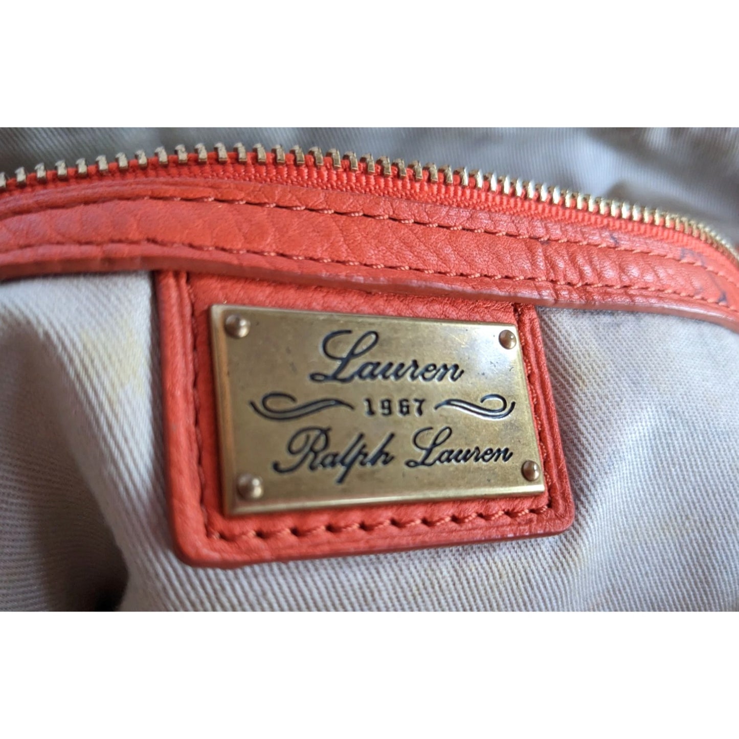 Vintage Y2K LAUREN RALPH LAUREN Baldwin Canvas Tote Bag in Orange & Gold w/ Tan Interior